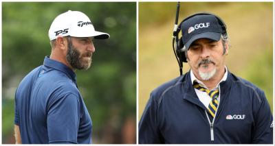 WATCH: David Feherty cracks joke after Dustin Johnson hits brutal hosel rocket!